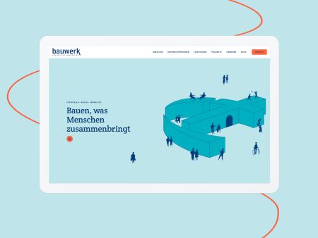 Tablet Mockup von Bauwerk mit hellblauen Hintergrund